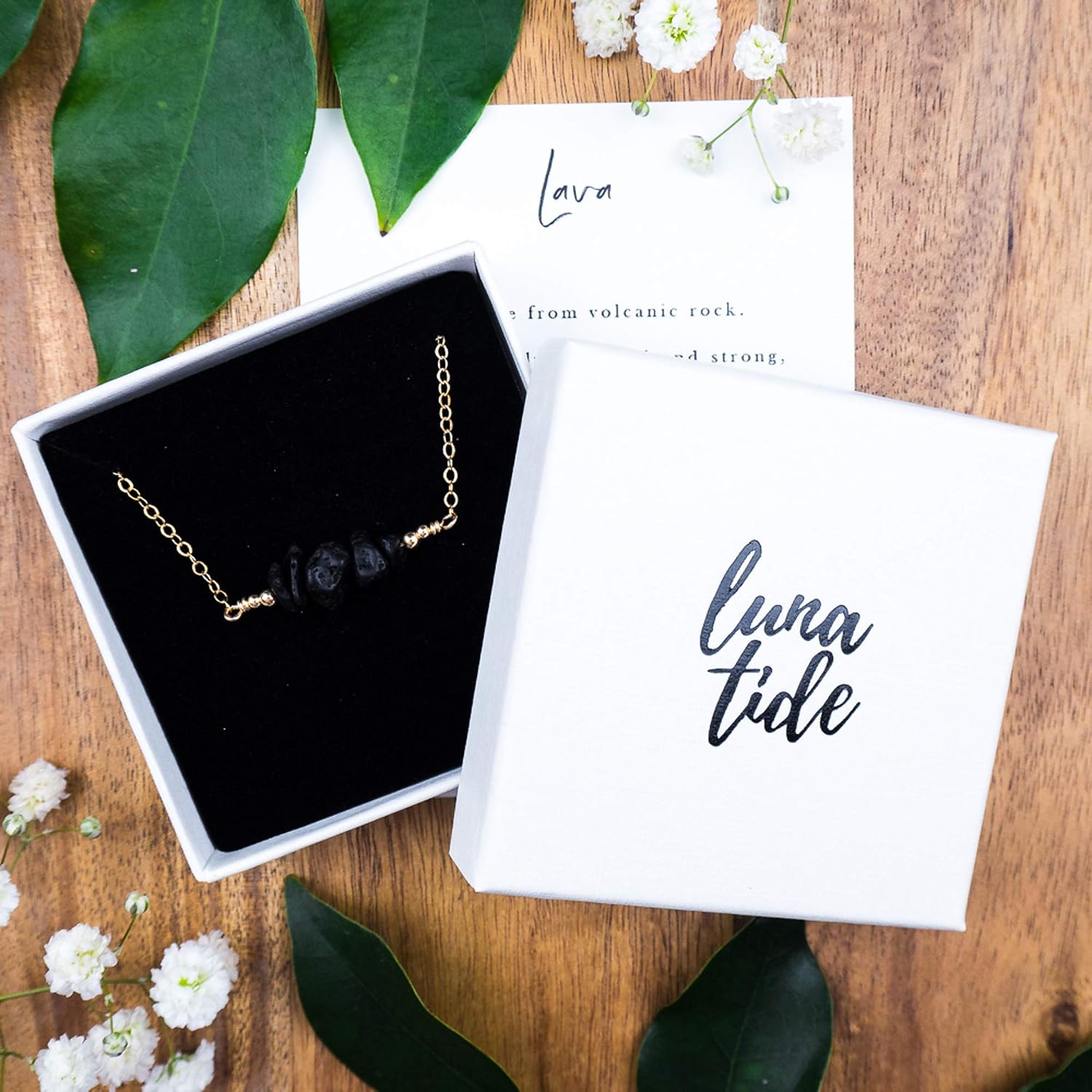 Luna Tide Lava Chip Bead Bar Necklace in 14k Gold Fill