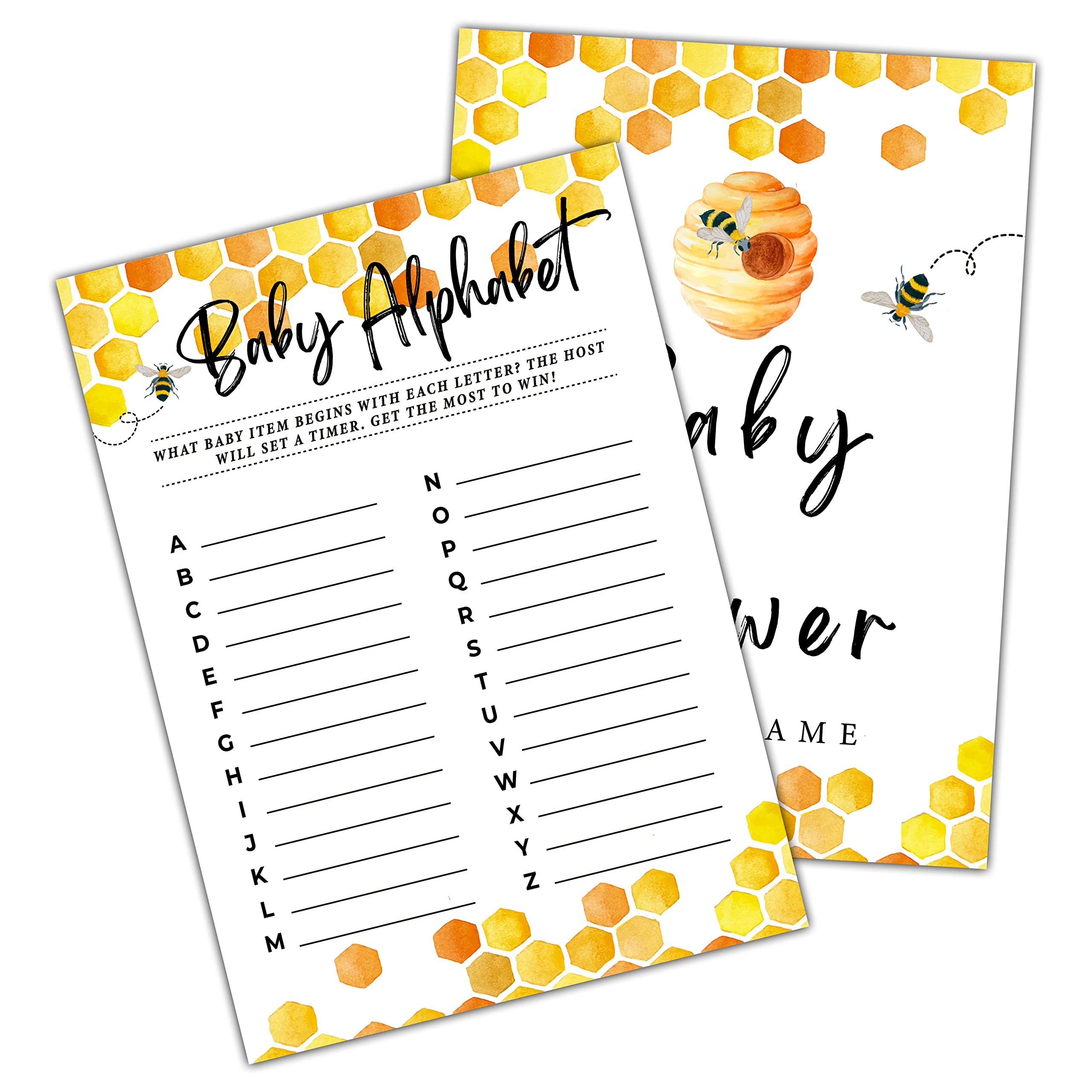Photo 1 of (2 PACK) ONDTOM Honey Bee Baby Shower Games, Baby Alphabet Game(30-Pack), Honey Comb Baby Gender Reveal Party Game Supplies(5"x7")-game-H09