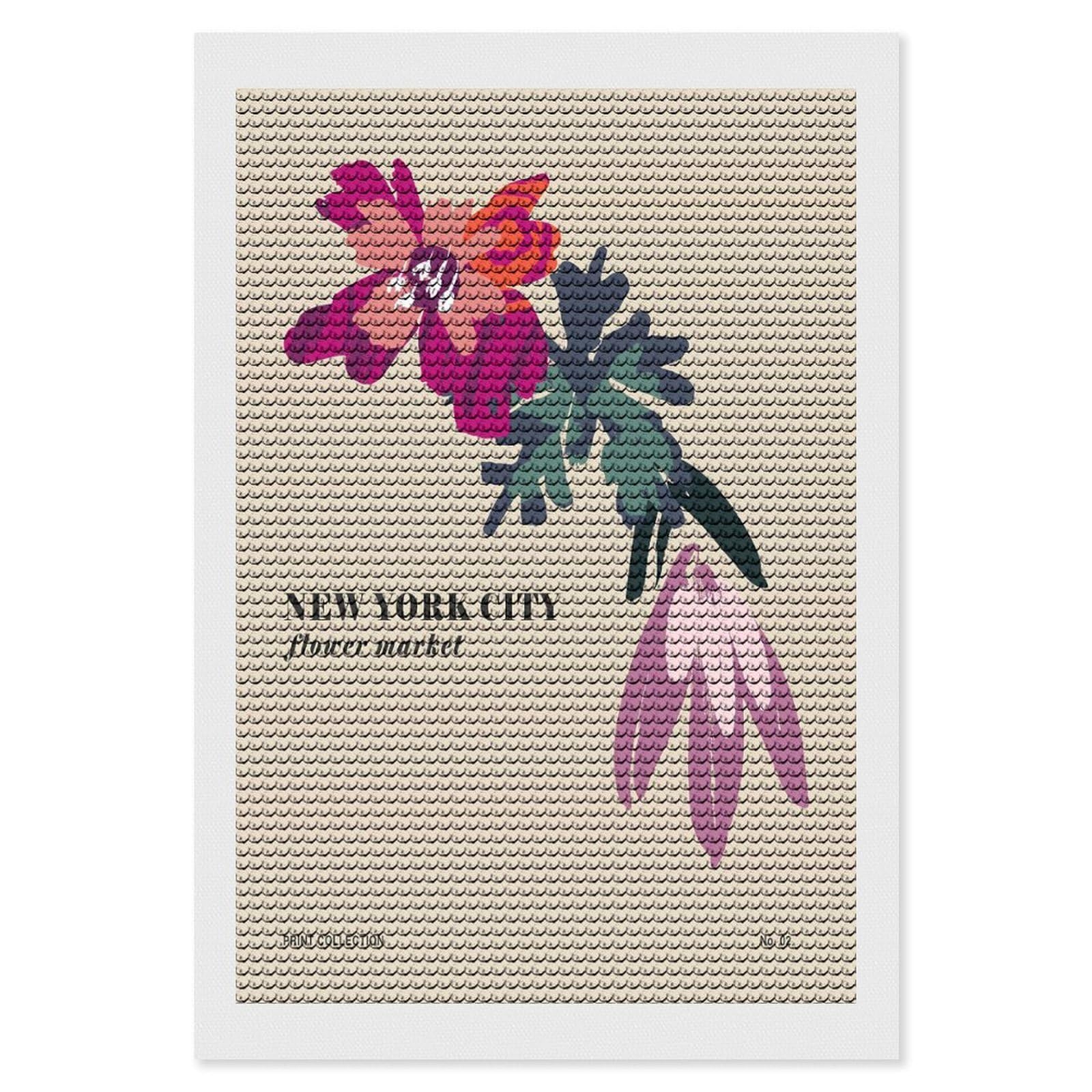 Junmoney New York City Flower Market Art Crystal Diamond Art Kit 8"x12", Stress Relief Craft, Decorative Artwork, Vintage Style Decor, Birthday Gift