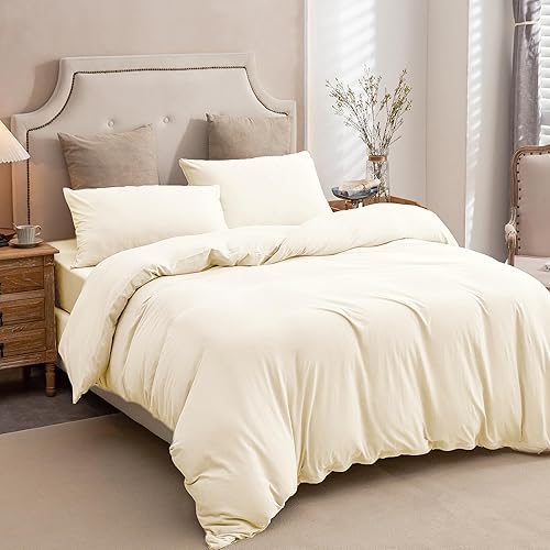 Miniatura 44 de PURE ERA Juego de funda de edredón de punto de jersey, 100% algodón, súper suave y cómodo, juego de ropa de cama de 2 piezas con cierre