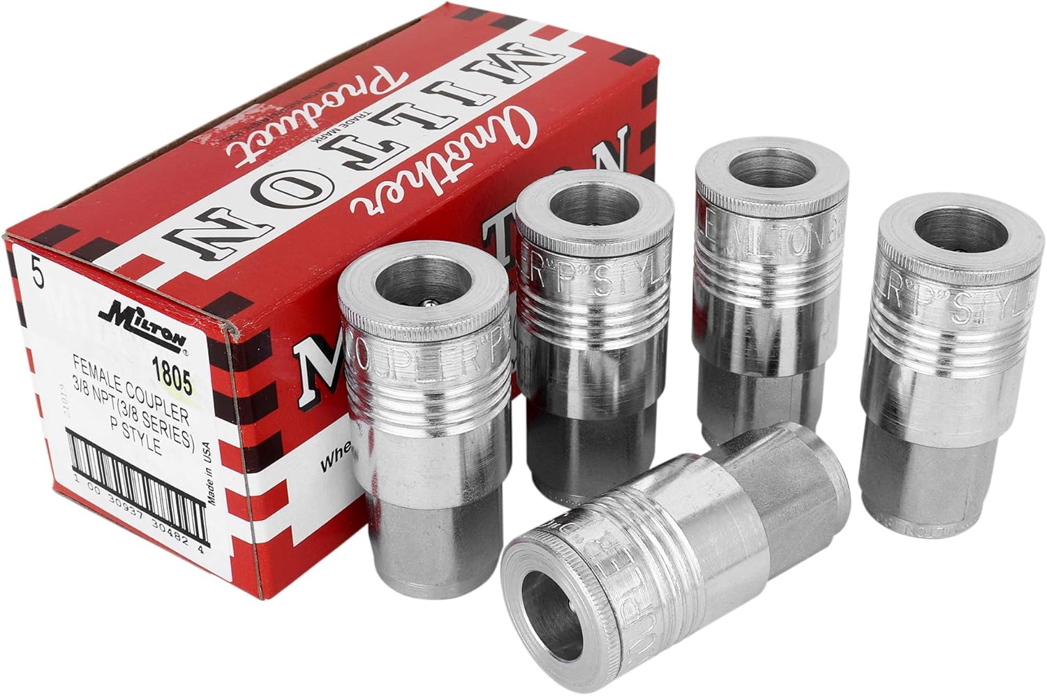 Milton 1805 3/8" FNPT P Style Coupler Box of 5 and Milton 1809 1/4" MNPT P Style Plug Box of 10