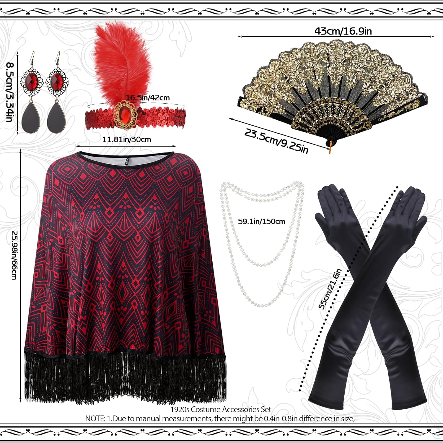 1920s Flapper Accessories Set for Women, Roaring 20s Accessories Flapper Shawl Outfits for Halloween Cosplay Costume