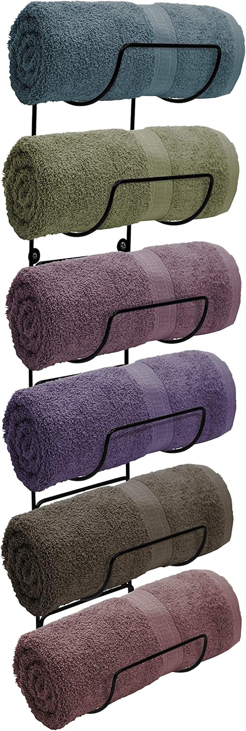Sorbus Towel Rack Wall Mount – 6 Compartments of Black Metal Bathroom Towel Holder Set - Bathroom Organizer, for Gym Spa, Camper, Rv, Back of Door, Cabinet - Wine Rack Wall Mounted for Kitchen, Bar