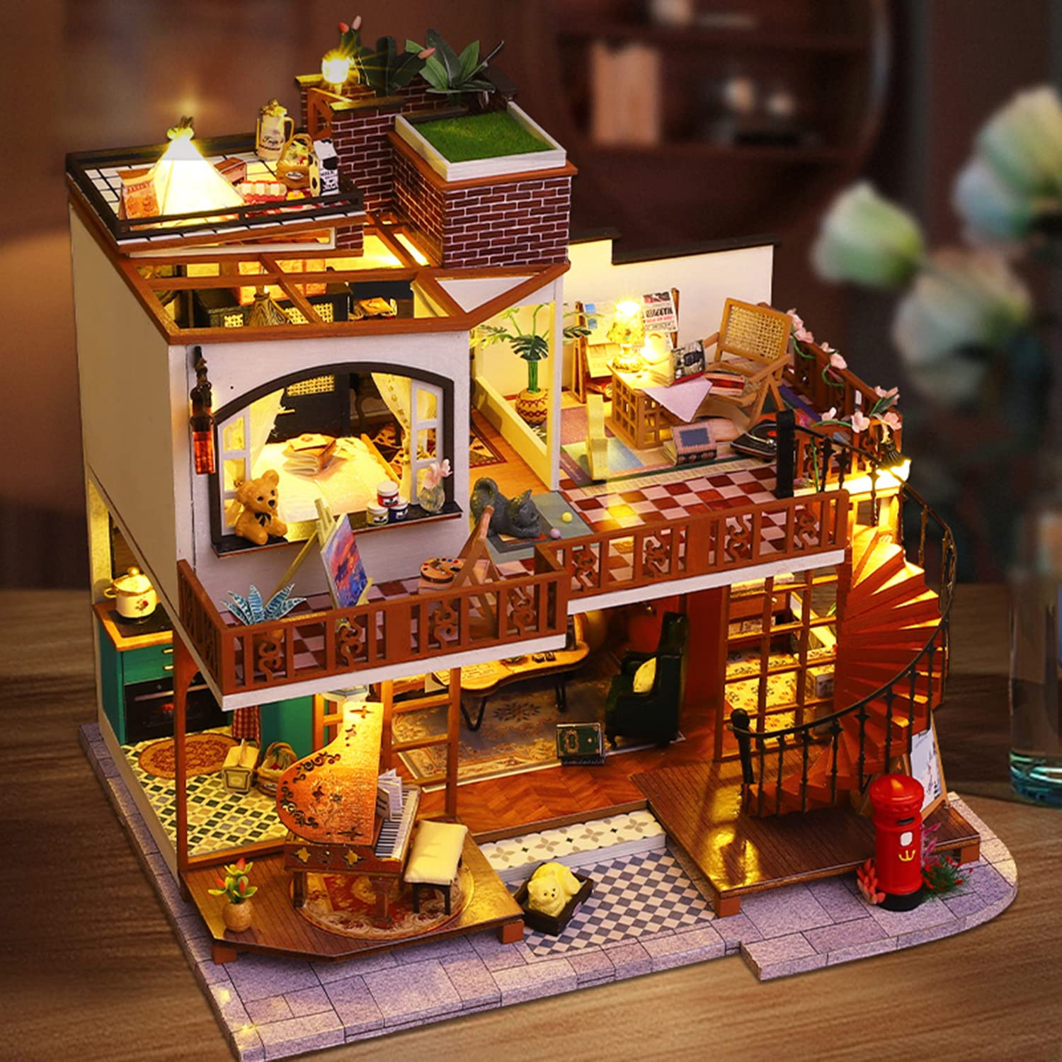 Roroom DIY Miniature and Furniture Dollhouse Kit,Mini 3D Wooden Doll House Craft Model with Dust Proof Cover and Music Movement,Creative Room Idea for Valentine's Day Birthday Gift?ES008?