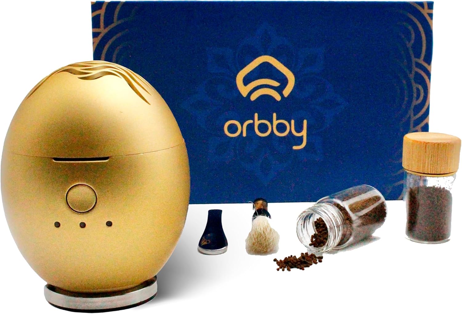 Orbby Aromatherapy Diffusers for Home | Small Incense Burner : Waterless Cordless Electric Car Scent Air Freshener for Room Office Travel for Women Men(Luxury Version Gold)