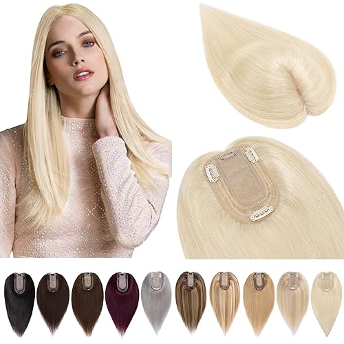 Miniatura 18 de Pelucas para mujeres de cabello humano real sin flequillo, base de seda de 7 * 13 cm, topper con clip, piezas de cabello para añadir volumen - 25
