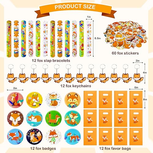 Miniatura 7 de EKEGUY 108 piezas de recuerdos de fiesta de zorro, suministros de fiesta de cumpleaños de zorro, juguetes con premios temáticos de zorro para niños