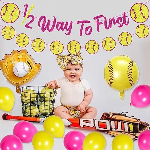 Miniatura 6 de 35 piezas de decoraciones de cumpleaños de 12 vías para los primeros 6 meses, decoración de cumpleaños de sóftbol para niños y niñas, con pancarta