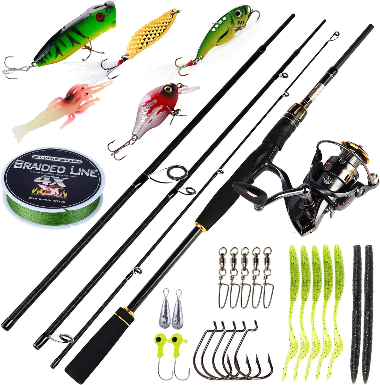 Fishing Rod and Reel Combo,4 Piece Ultra Light Fishing Combos, Travel Fishing Poles and Reel Combos for Freshwater Fishing with Packaging Box - 6'6"Spinning Rod+2000 Reel+Full Kit