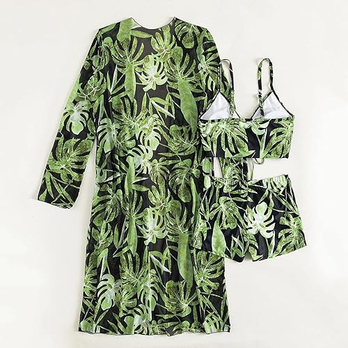 Miniatura 6 de Guoxxzi Traje de baño de playa con estampado floral y cordón para mujer, con kimono, 3 piezas, parte inferior