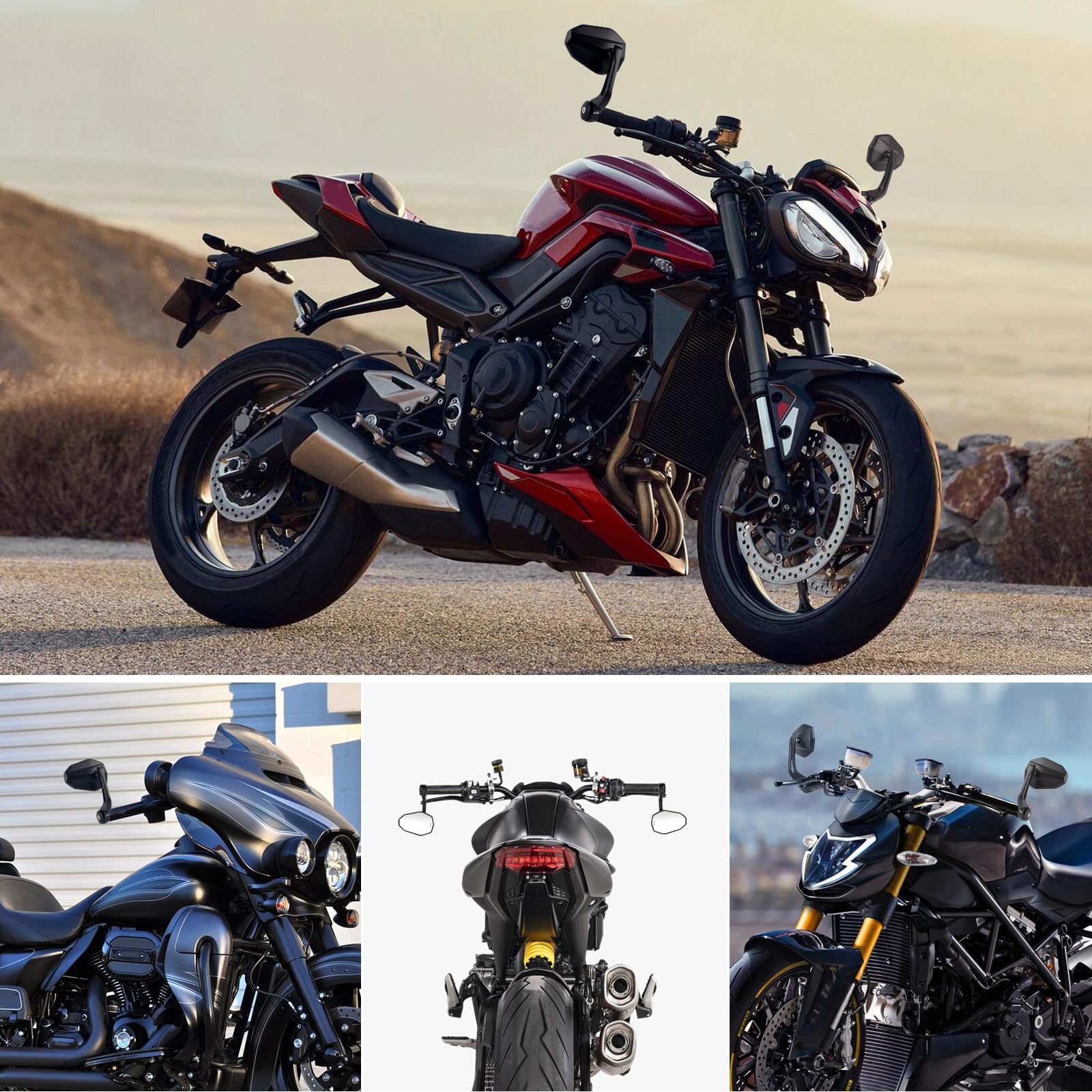 DREAMIZER Specchietti per Moto Omologati E9 Universali, Specchietti Retrovisori per Moto Regolabili 360° 7/8" 22mm Compatibili con Honda Kawasaki Suzuki Yamaha Cruiser Scooter ATV