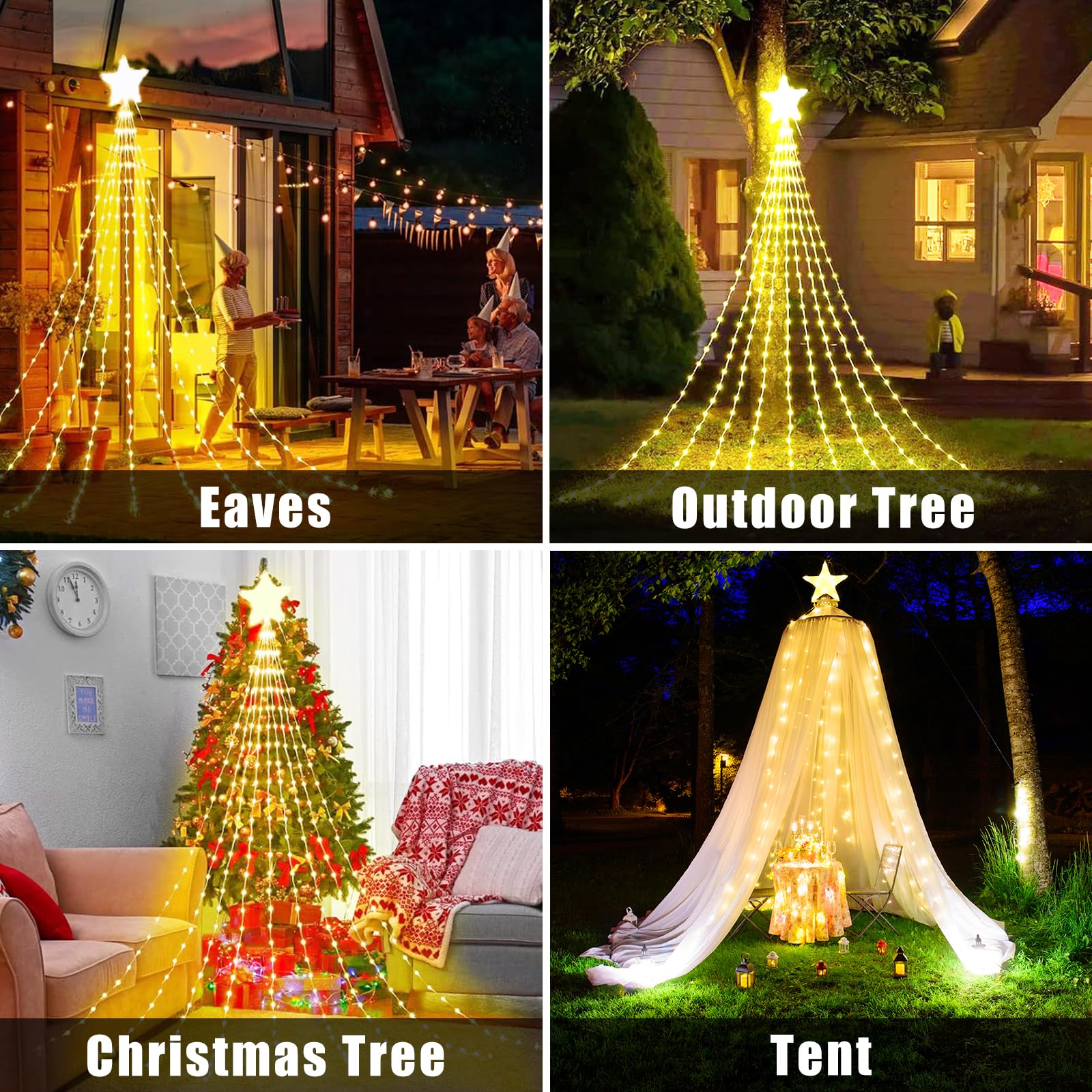 Joltix 400+10 LED Guirlande Lumineuse Sapin Noël Avec Étoile, 2M*16 Branche Arbre Noel, 8 Modes Colorée Anneau Lumineux, Ilumineuse Pour Arbre Imperméable, Déco Pour Fêtes De Noël,Mariage,Anniversaire