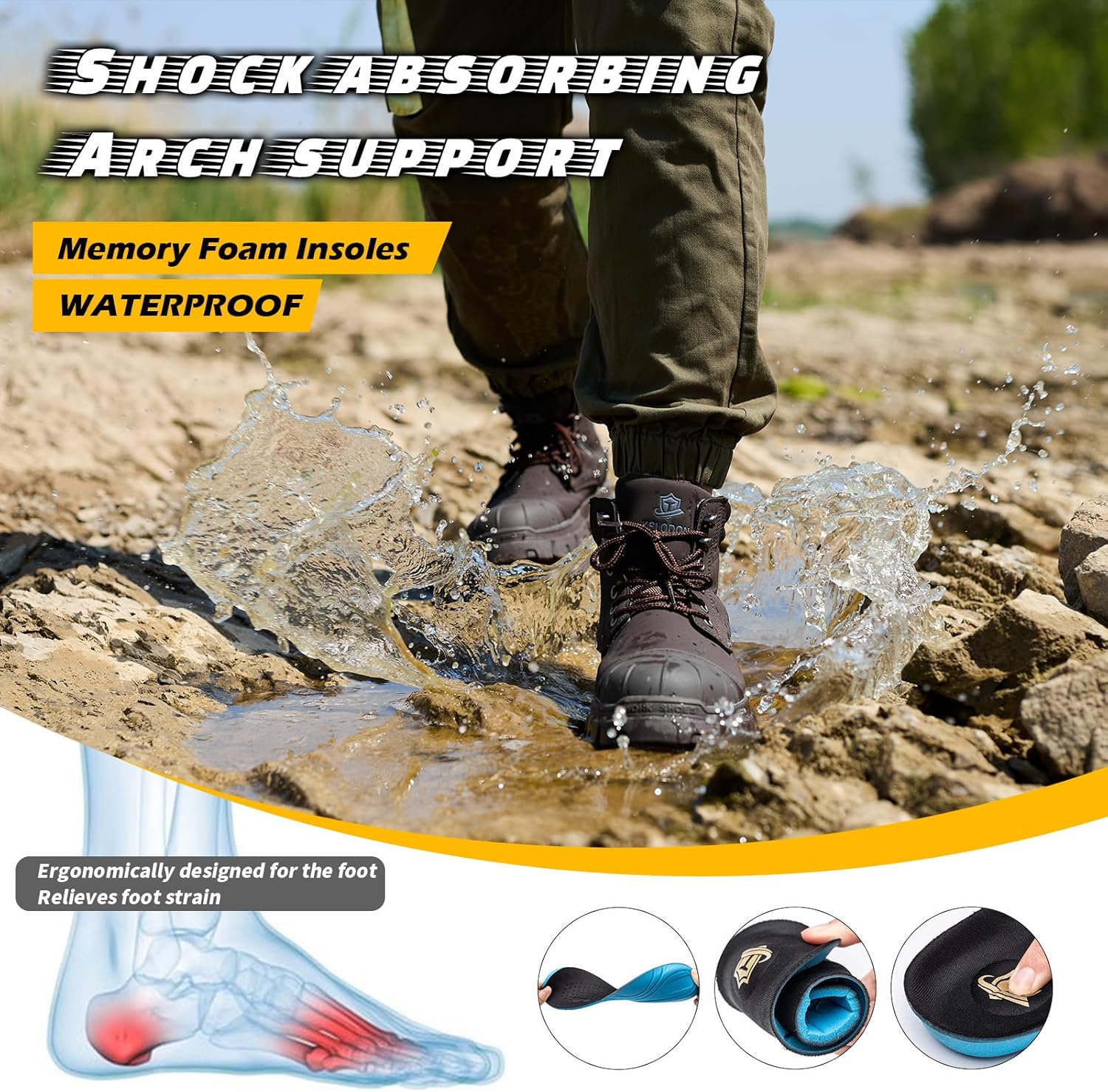 KELODON Waterproof Steel Toe Boots For Men 6 Inch Leather Steel Toe Shoes Non Slip Resistant Safety Work Boots Indestructible Lightweight Construction Boot - Image 5