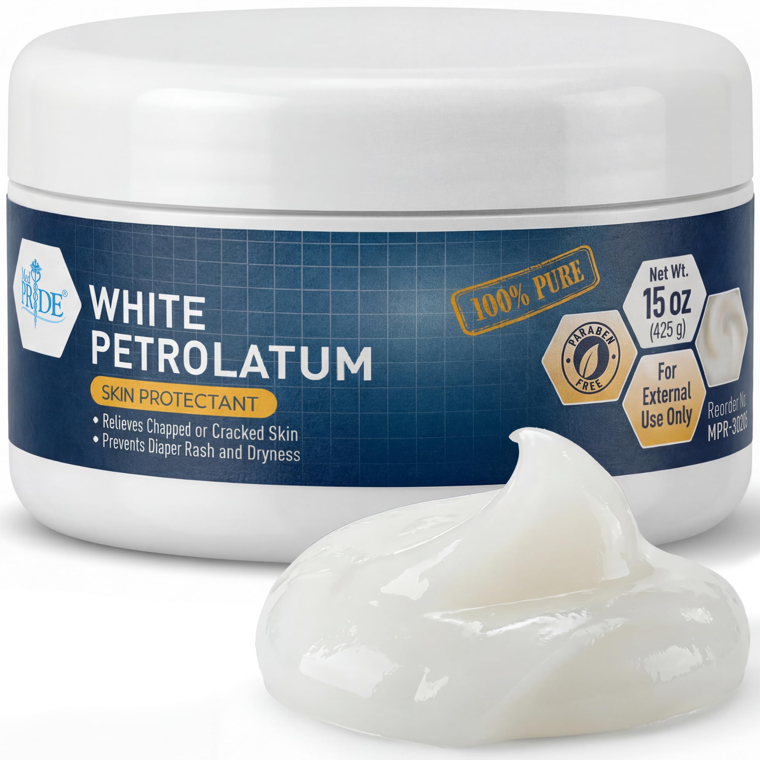 Pure White Petroleum Jelly – 15 oz Skin Protectant & Moisturizing Ointment for Dry Skin, Cracked Hands & Feet, Chapped Lips, Cuts, Burns, Eczema & Diaper Rash