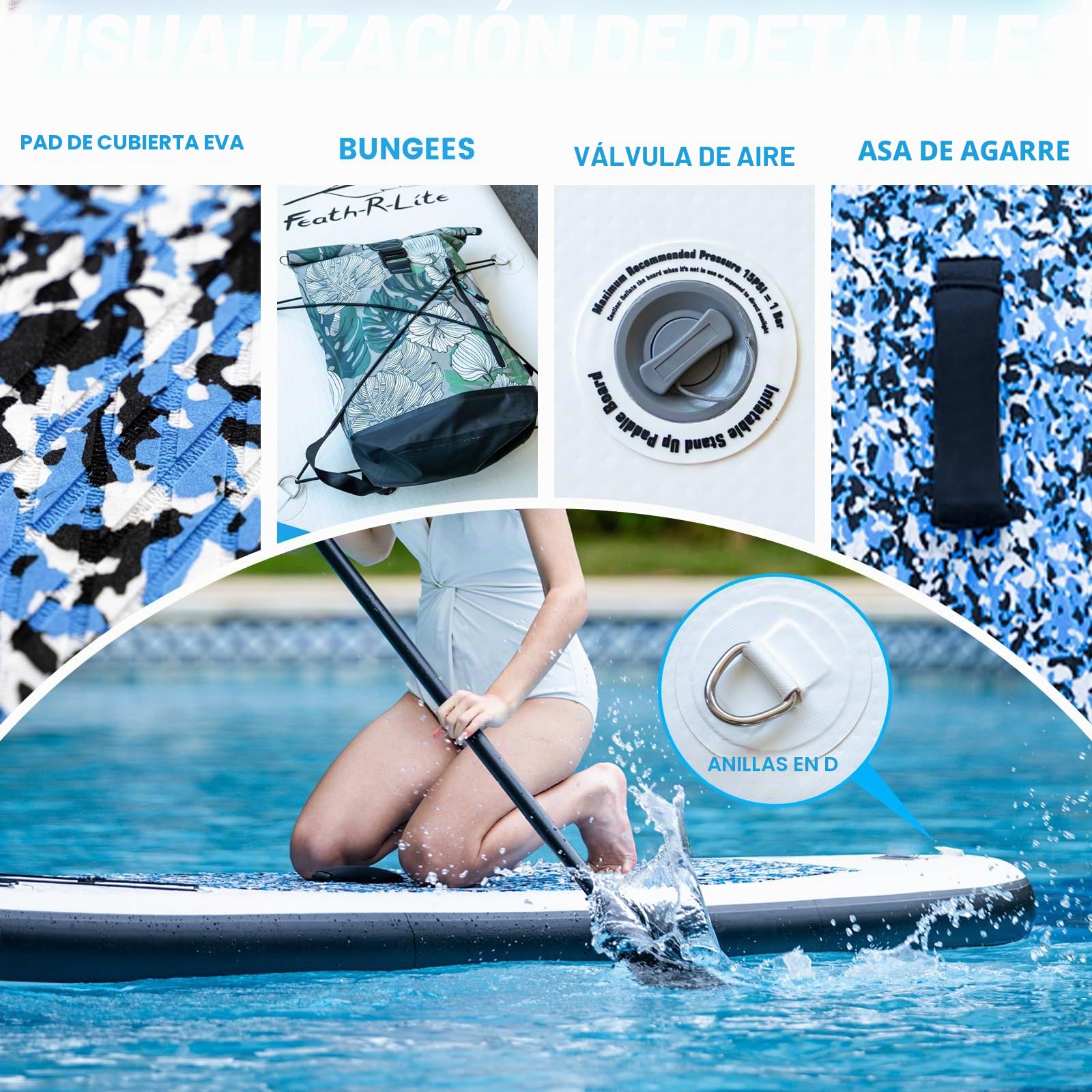 FunWater Tabla de Surf Hinchable de pie para Surf, Tabla de Surf Sup, Accesorios de Remo Ajustable, Bomba, Mochila de Viaje ISUP, Correa, Bolsa Impermeable, Tabla de Paddle para Adultos