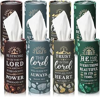 8 Pcs Car Tissue Holder Bible Verses Cylinder Car Tissue Boxes with Facial Tissue Bulk Disposable Round Facial Napkins Cup Holder for Travel Car Home Bathroom Office Christian Gift