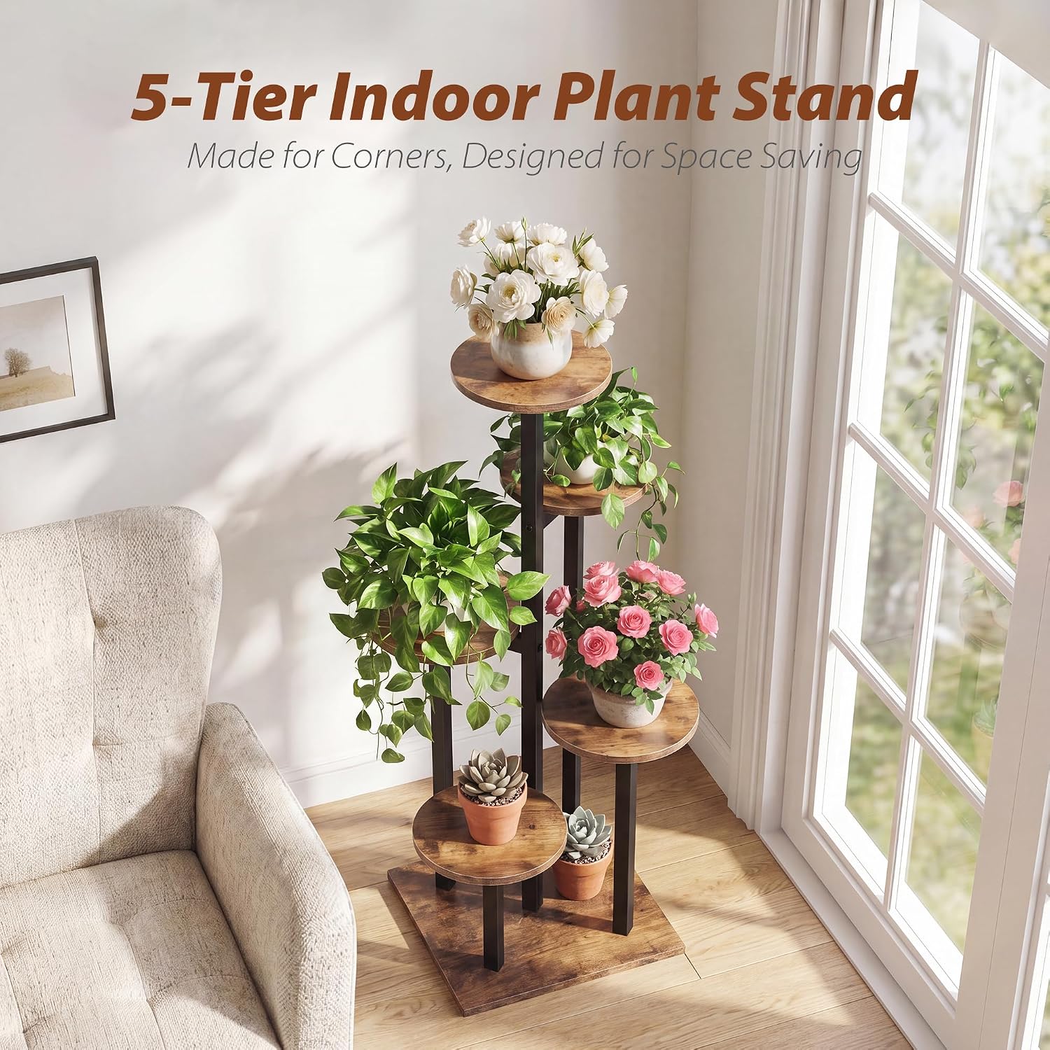 5 Tier Plant Stand Indoor, Corner Plant Rack for Multiple Plants image 3