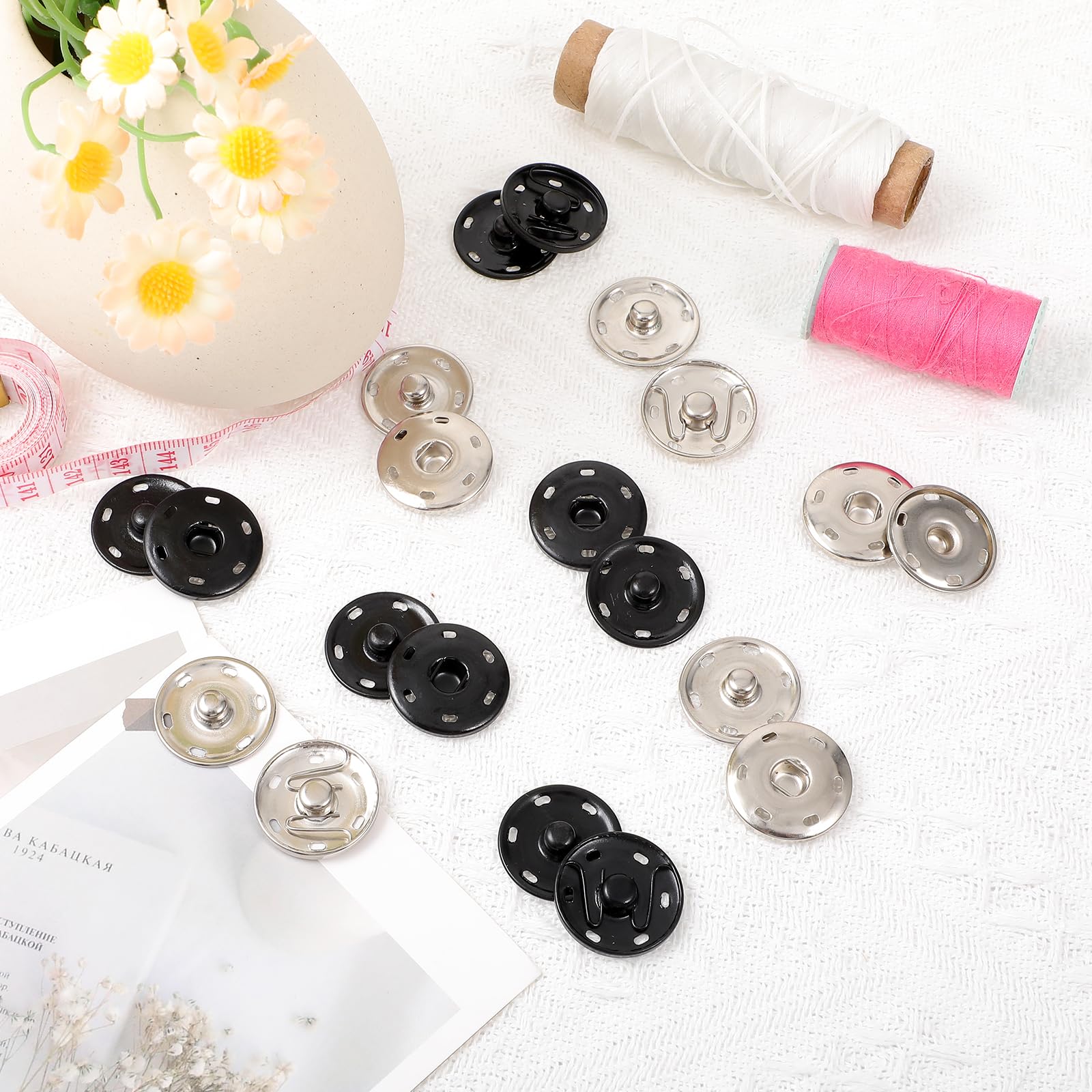 Bottoni A Pressione Per Cucito - 20 Set Neri E Argento, 2.5cm - Foto 6