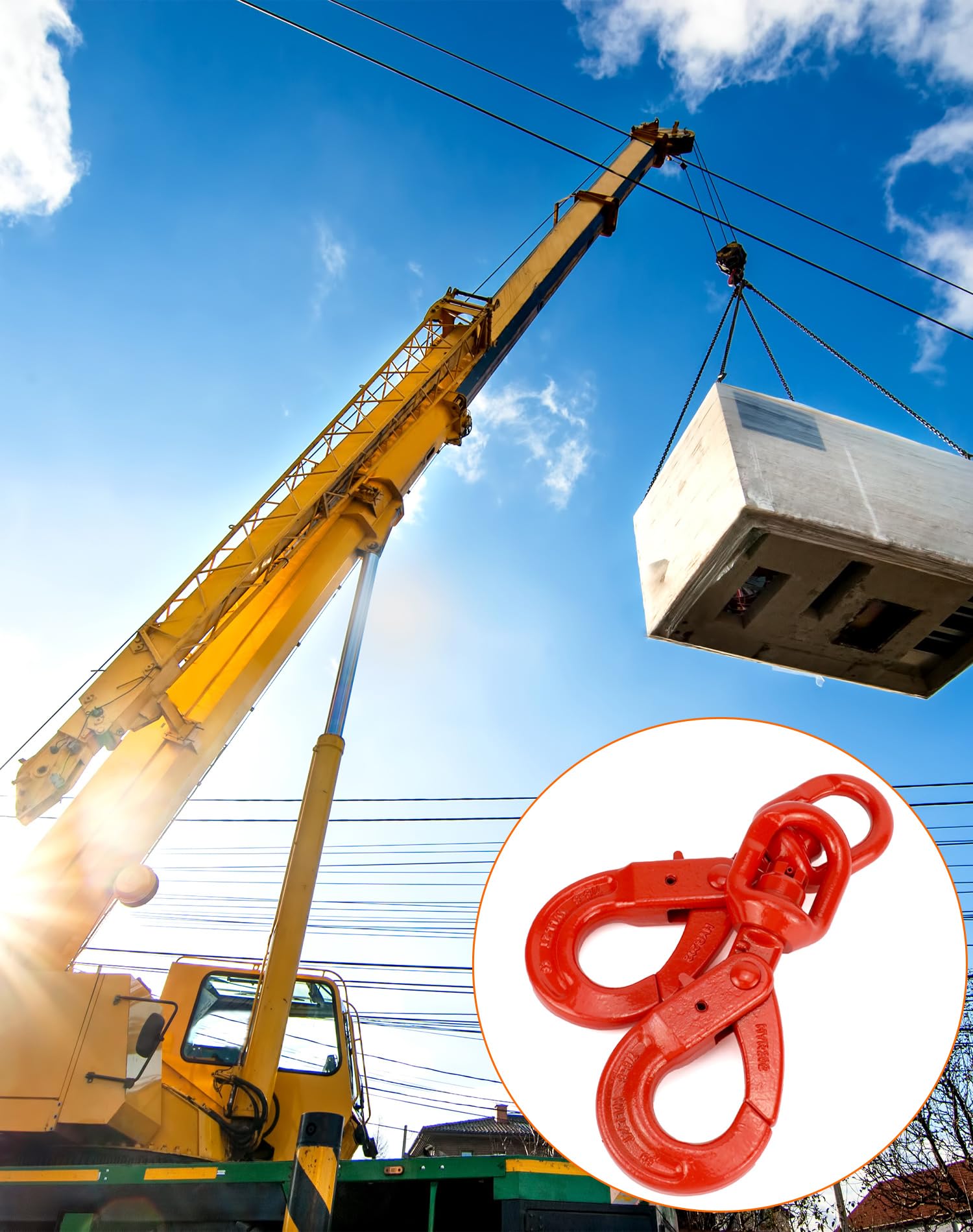 QWORK Gancio autobloccante girevole girevole in acciaio forgiato grado 80, confezione da 2 ganci di sicurezza, gancio di sollevamento 2041,2 kg, gancio di bloccaggio forte forgiato a goccia, grandi