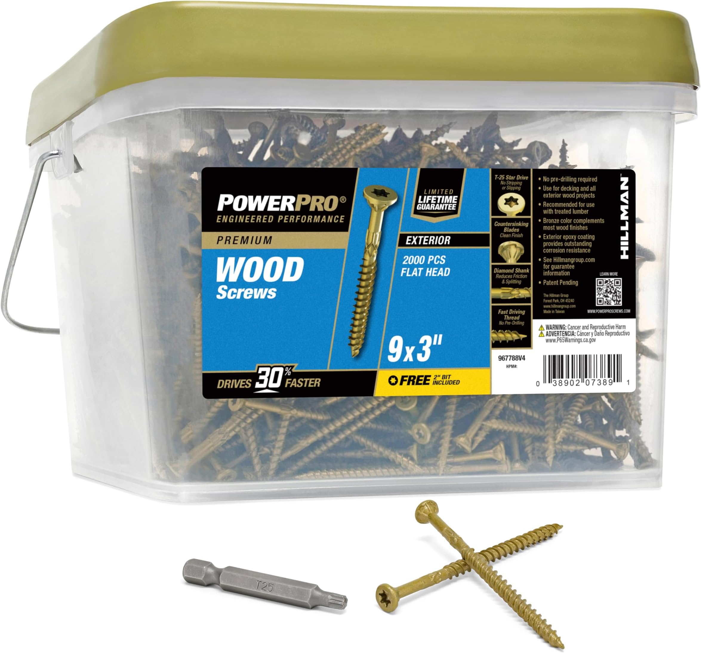 Premium Exterior Wood Screws, #9 x 3 Inch All-Purpose Deck Screws for Outdoor Projects, T-25 Star Bit Included, Bronze, 2000 Pieces | 967788V4