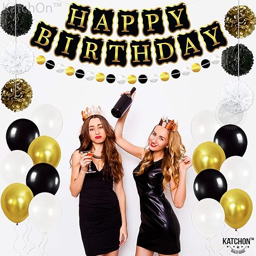 Miniatura 8 de KatchOn, Juego de decoraciones de feliz cumpleaños, enorme, paquete de 48  Cartel de feliz cumpleaños negro y dorado  Decoraciones de cumpleaños