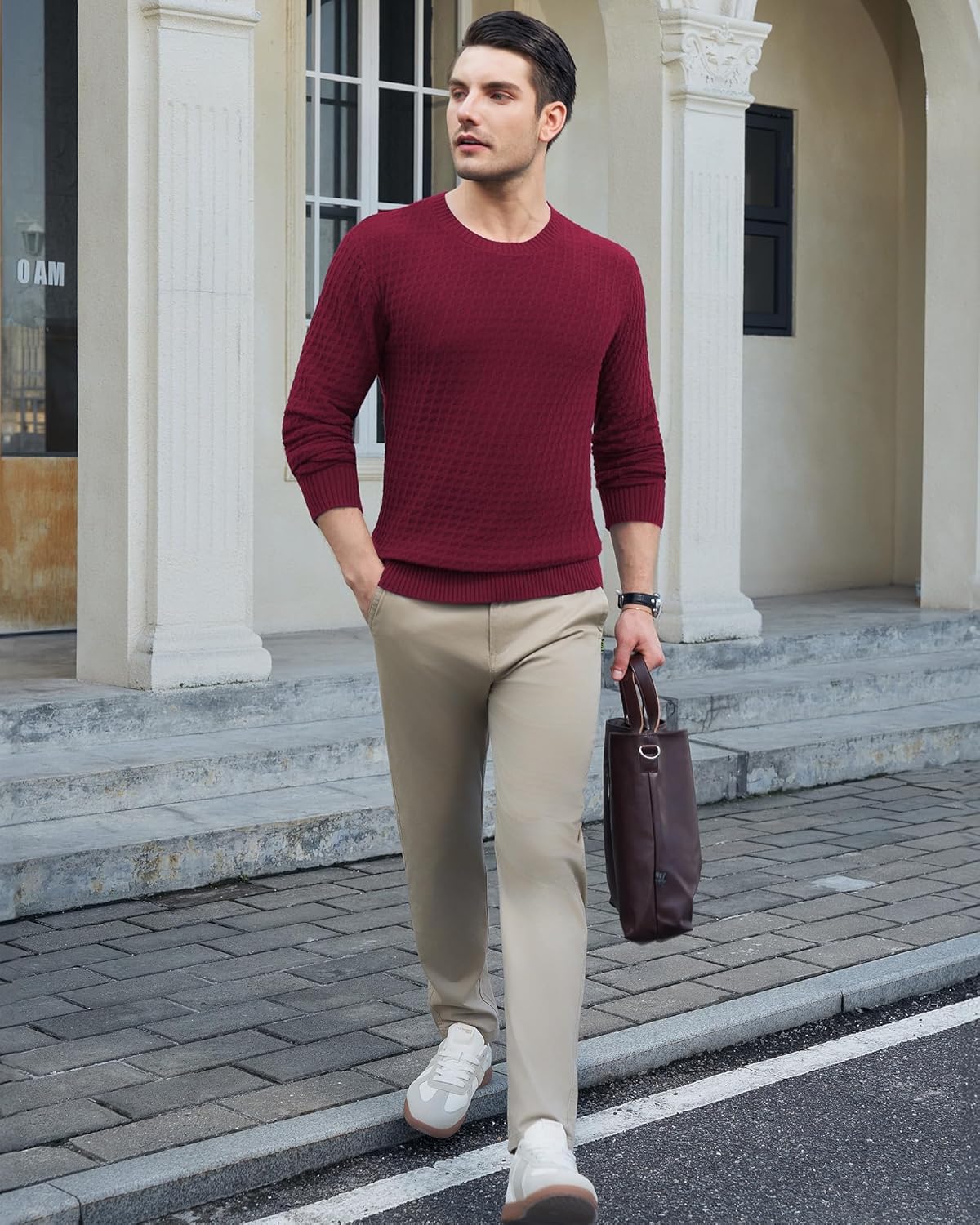 KUYIGO Men's Knit Sweaters Crewneck Long Sleeve Pullover Classic Soft Lightweight Quilted Textured Sweater Tops - Image 4