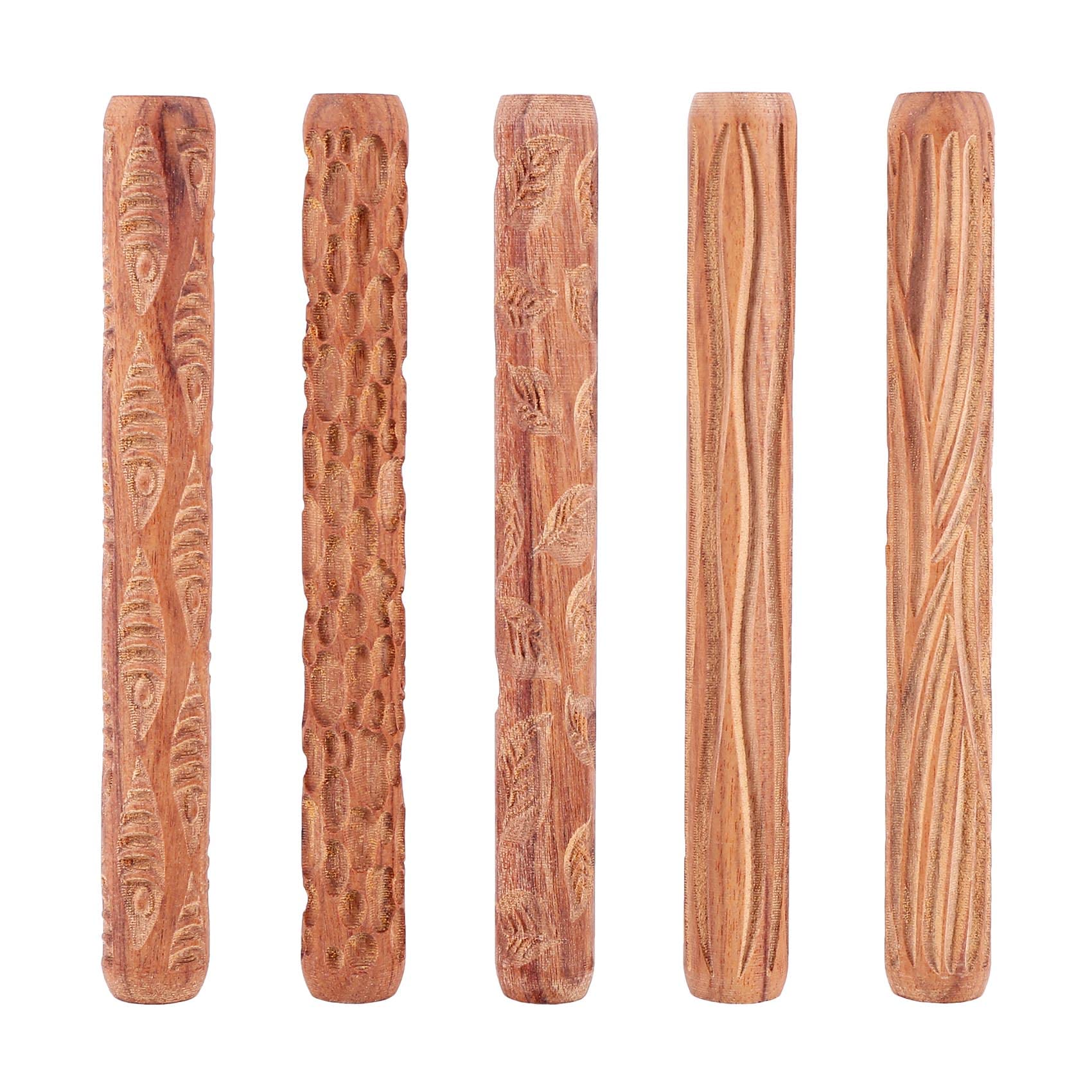 detee 5PCS Pottery Tools Wood Hand Rollers for Clay Clay Stamp Clay Pattern Roller