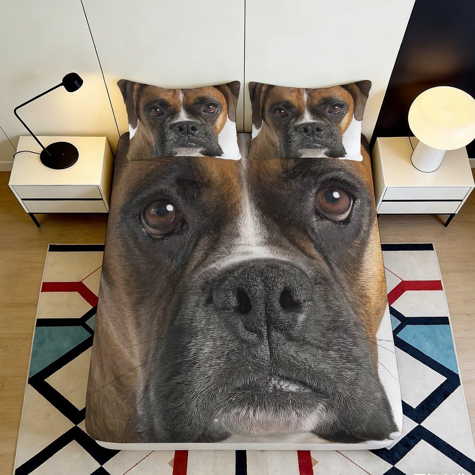 3D Printed Boxer Dog Face Fitted Sheet Microfiber Soft Breathable Realistic Dog Mattress Cover for Bedroom Dormitory Guest Room Protection Decor 140x200x25cm