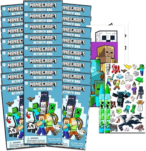 Minecraft Paquete de recuerdos de fiesta para niños ~ 24 mini paquetes de juegos con libros para colorear, calcomanías, crayones y más | Suministros