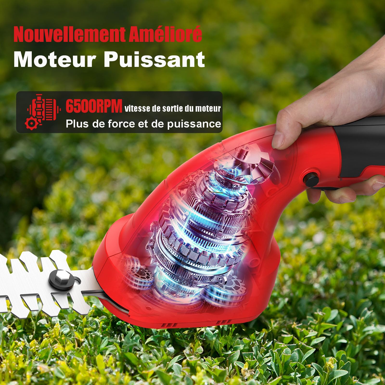 2 en 1 Taille-haie Electrique à Batterie12V Cisaille de Jardin sans Fil 6500tr/MIN Cisaille Sculpte-Haies Cisaille à Gazon Longeur de Lames 20cm/12cm pour Couper Herbes Arbustes