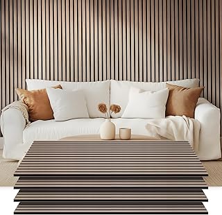 Acoustic Wall Panels Self Adhesive, Wood Slat Acoustic Sound Proof Panels for Interior Wall Décor, 4 Pack 47.2"x23.6"x0.72" 3D Fluted Sound Absorbing Panels with Wood Finish - Walnut