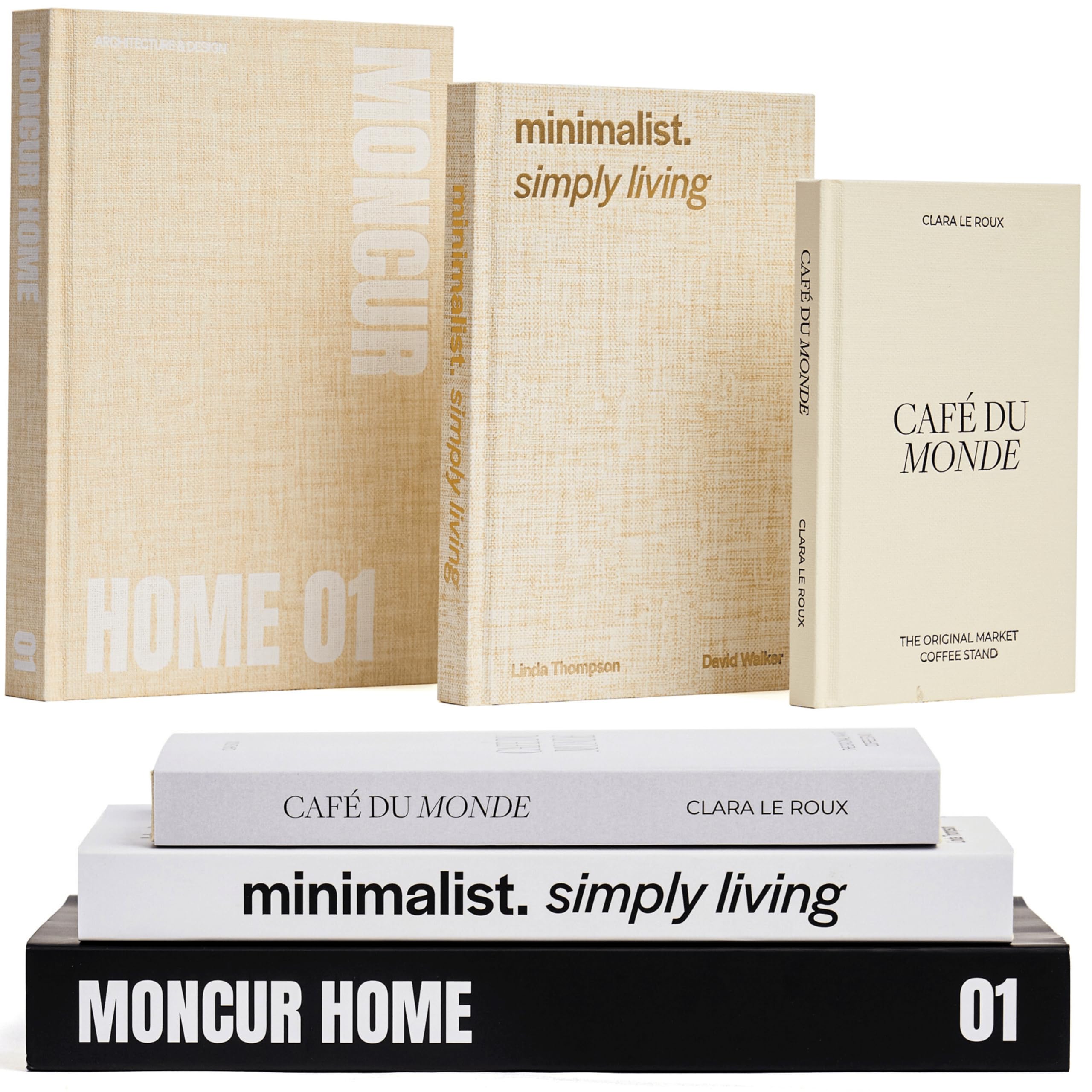 Decorative Coffee Table Books, Set of 3, Real Pages Neutral Beige Tones