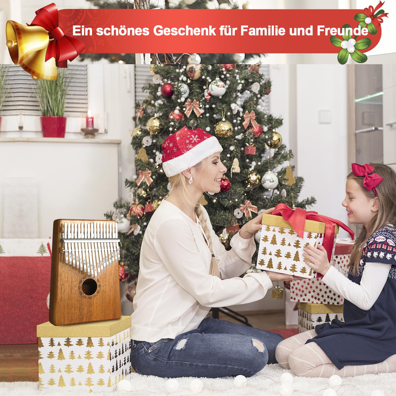 Kalimba 17 Schlüssel, Kalimba Instrument Finger Daumenklavier Kalimba Thumb Piano Marimba Instrumente mit Schutzhülle, Lernanleitung, Stimmhammer für Kinder Musikliebhaber Anfänger