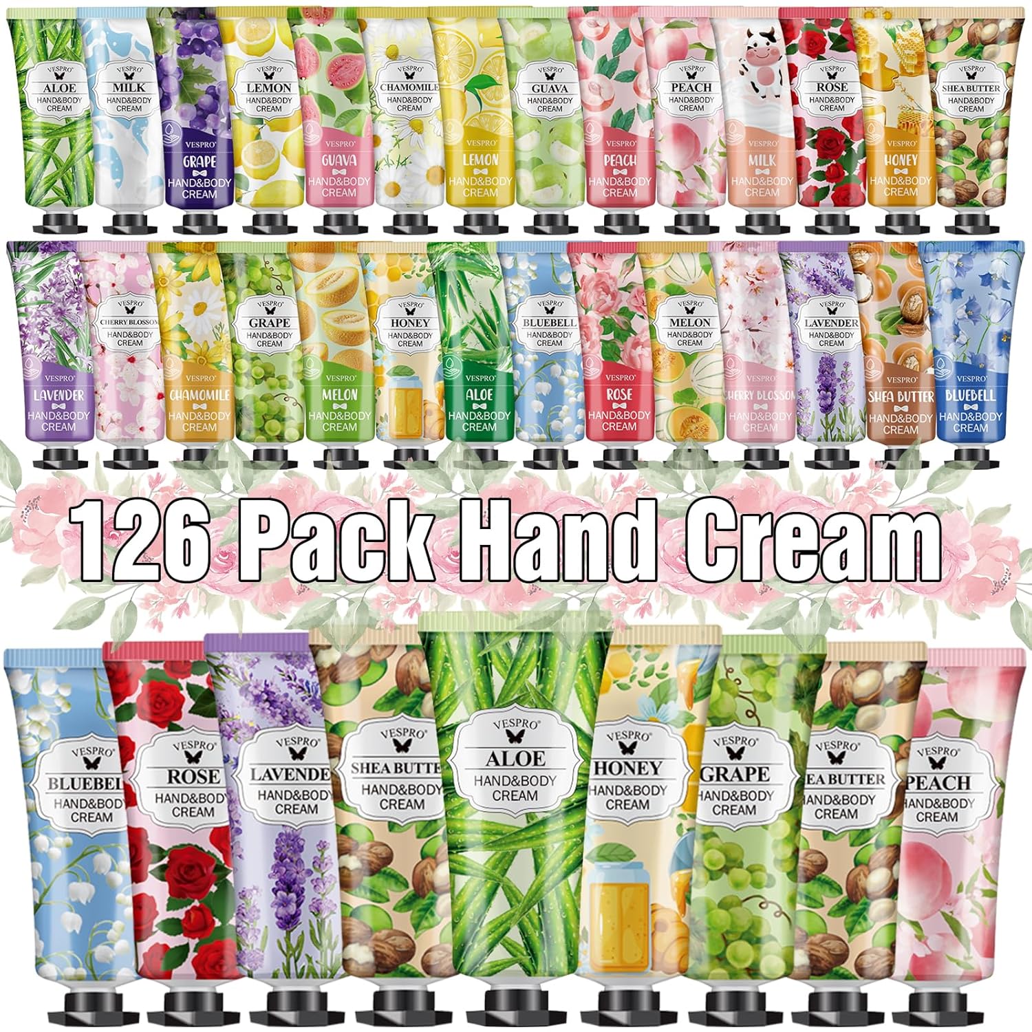 126 Pack Easter Basket Stuffers Hand Cream Set for Women, Bulk Hand Lotion Travel Size for Dry Cracked Hands, Mini Hand Lotion for Mothers Day Gifts, Teacher Appreciation Gifts and Nurses Week Gifts C-126P Hand Cream
