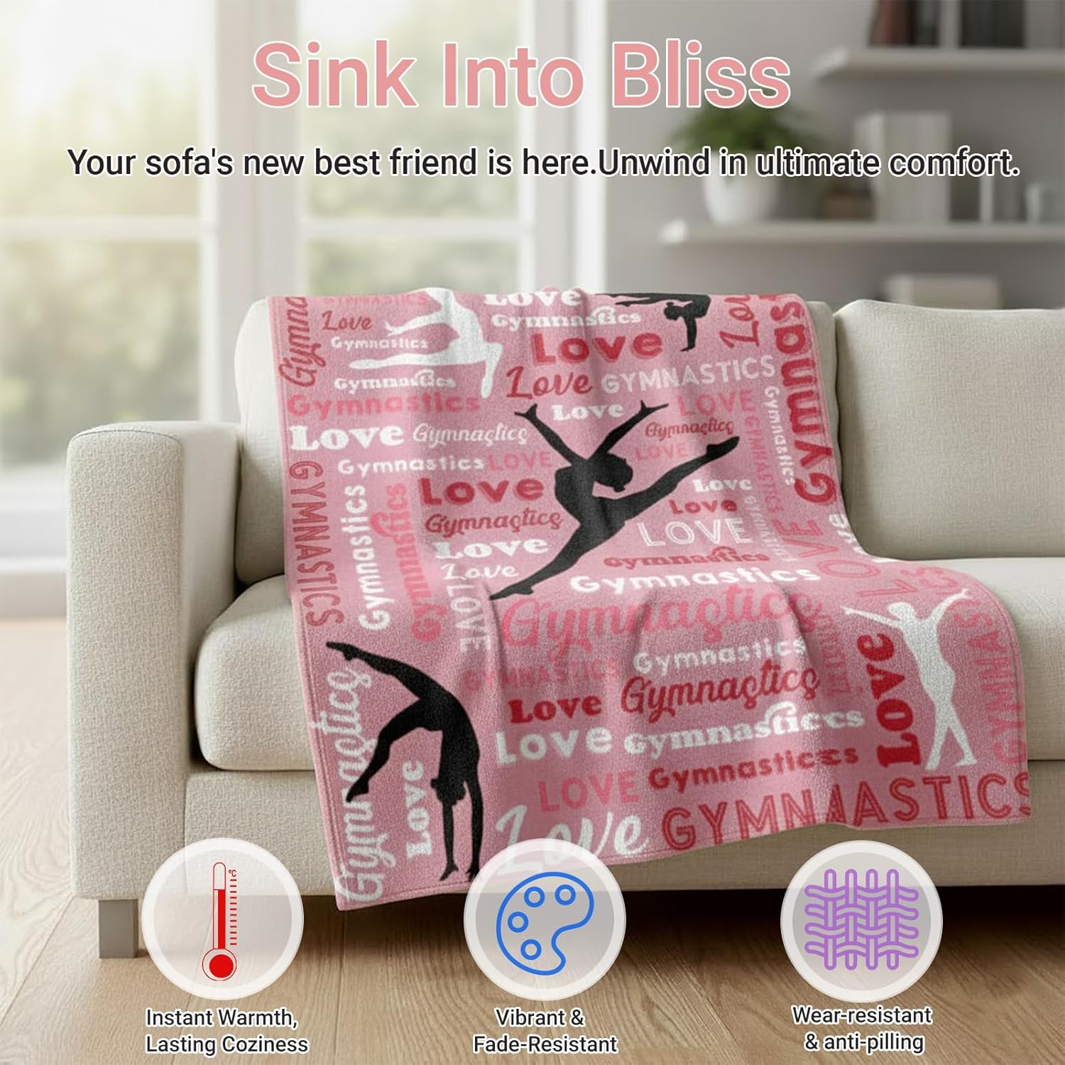 Gymnastics Blanket for Girls & Women, Flannel Throw for Gymnasts Team, Gymnastics Gift Idea (Pink,40"x50") - Image 2