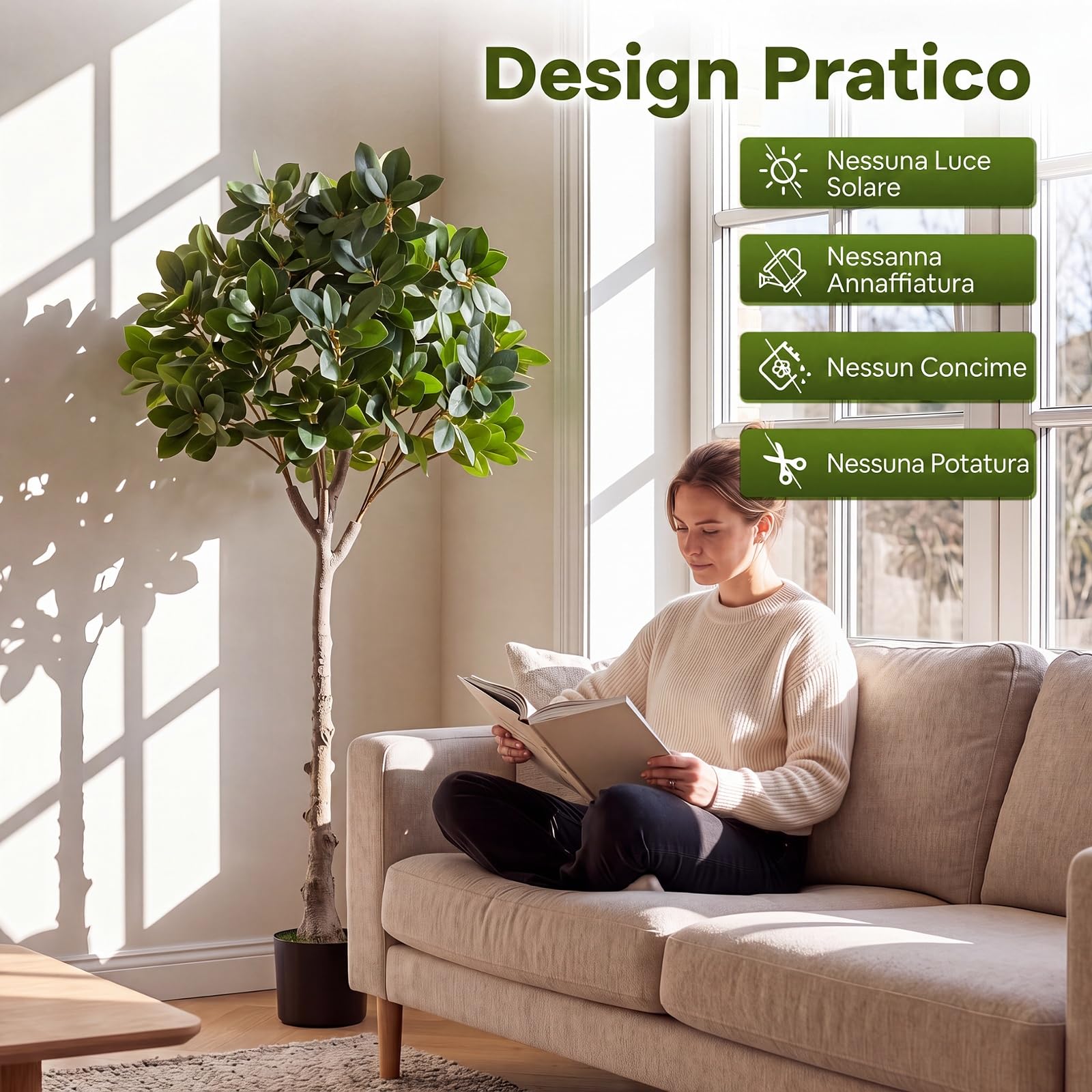 COSTWAY Pianta Finta, Ficus Finto da Interno e Esterno (140 cm) | Albero Artificiale con Rami Realistici, Foglie Fitte e Vaso Zavorrato, per Salotto, Ufficio, Hotel, Balcone e Giardino