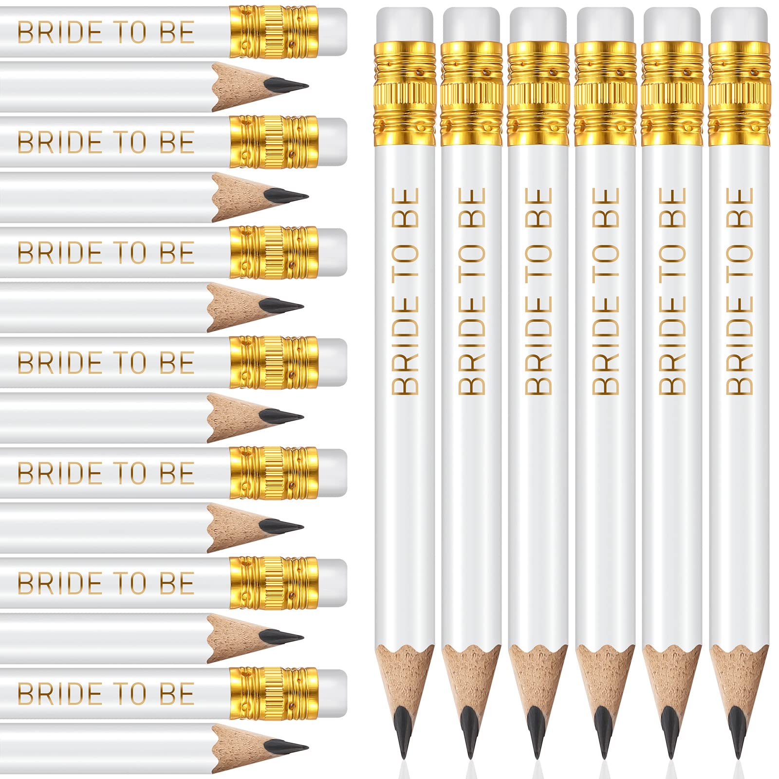 36 Pcs Bridal Shower Game Pencils 4'' 2HB Half Mini Wedding Pencils with Eraser Pre Sharpened for Golf Bridal Shower Wedding Party Favors Gifts