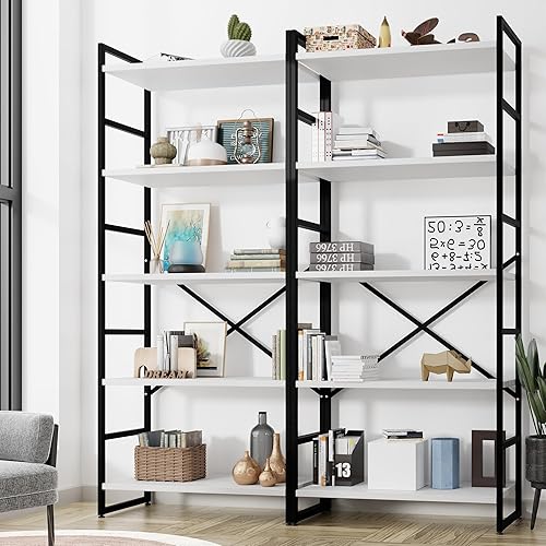 Miniatura 1 de Shintenchi Estantería de 2 piezas de 5 niveles, estantería clásicamente alta, estante industrial para libros, moderno soporte para libros en