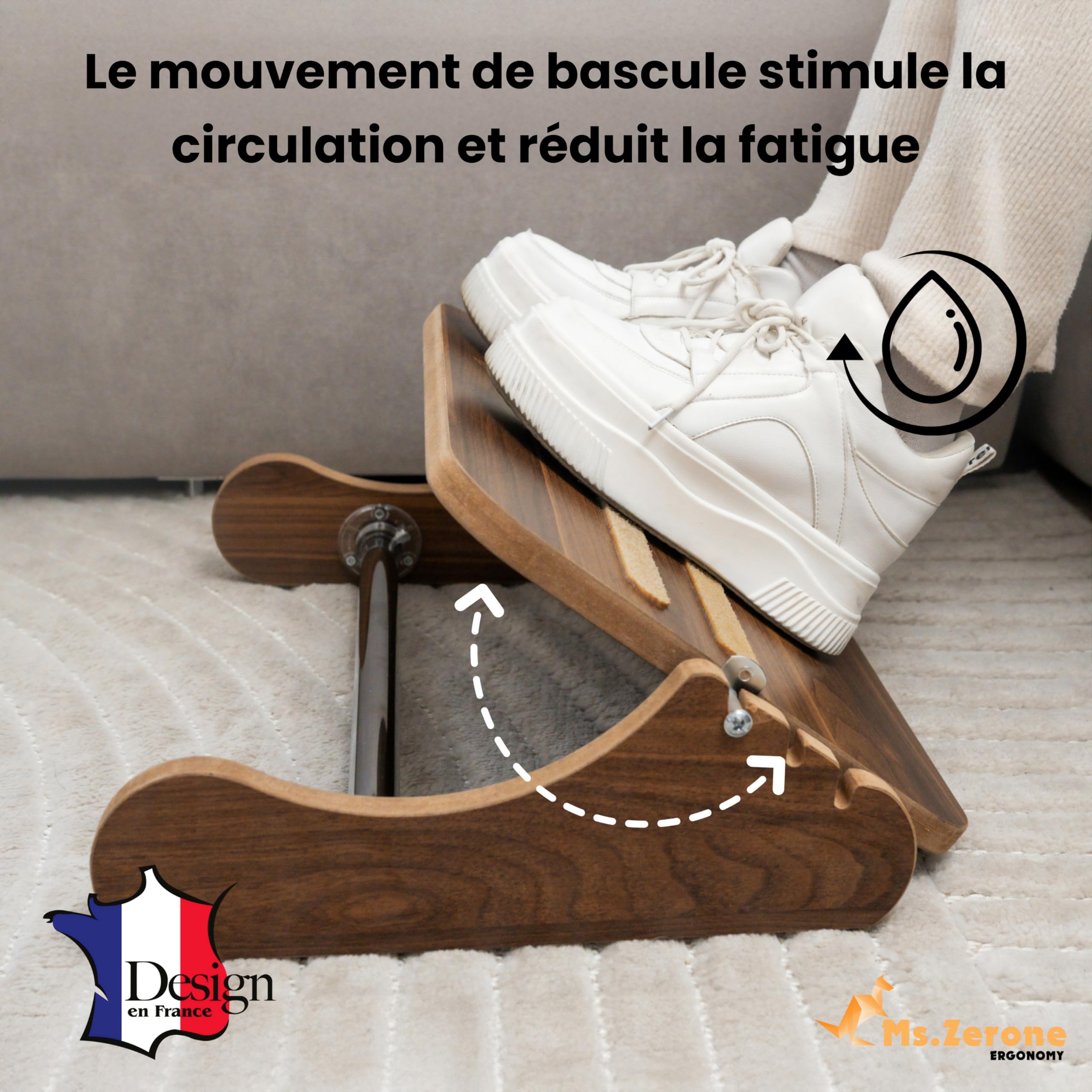 Reposapiés de Madera para Oficina – Reposa Pies Ergonómico con Altura Ajustable y Movimiento Basculante – Mejora la Postura en Escritorio o Teletrabajo