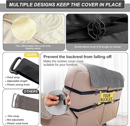Vista 103 de Funda para silla reclinable 100% impermeable, fundas de silla reclinable para silla reclinable, funda de tela antideslizante para sala de estar