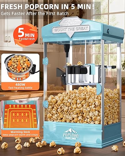 Miniatura 3 de Máquina de palomitas de maíz comercial de 10 oz, máquina de palomitas con hervidor desmontable fácil, carrito de máquina de palomitas de estilo de