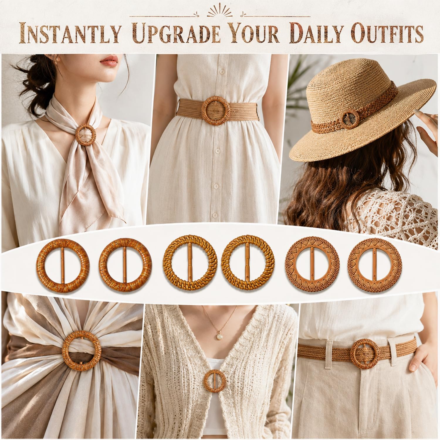 6Pcs Scarf Clasp, Rings Scarf Holder Clip Retro, Imitation‑Woven Waist Cinch Buckles image 5