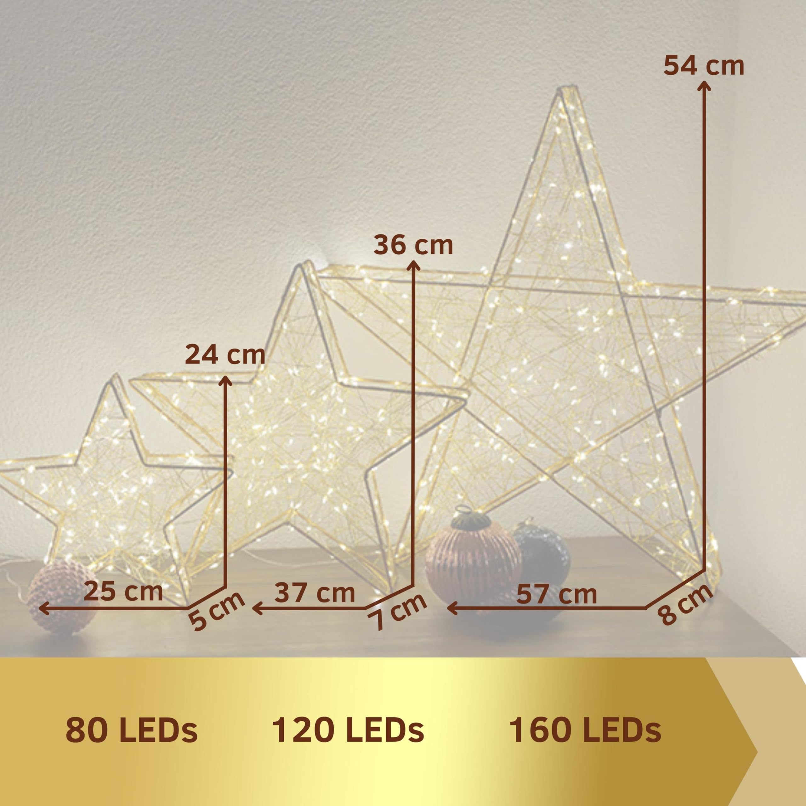 Strombetriebener LED Weihnachtsstern Gold mit Fernbedienung & Timer - dimmbar - Dekostern beleuchtet mit warmweißen LEDs für Innen und Außen Weihnachtsdeko Fensterdeko (160 LEDs - B57xH54xT8)