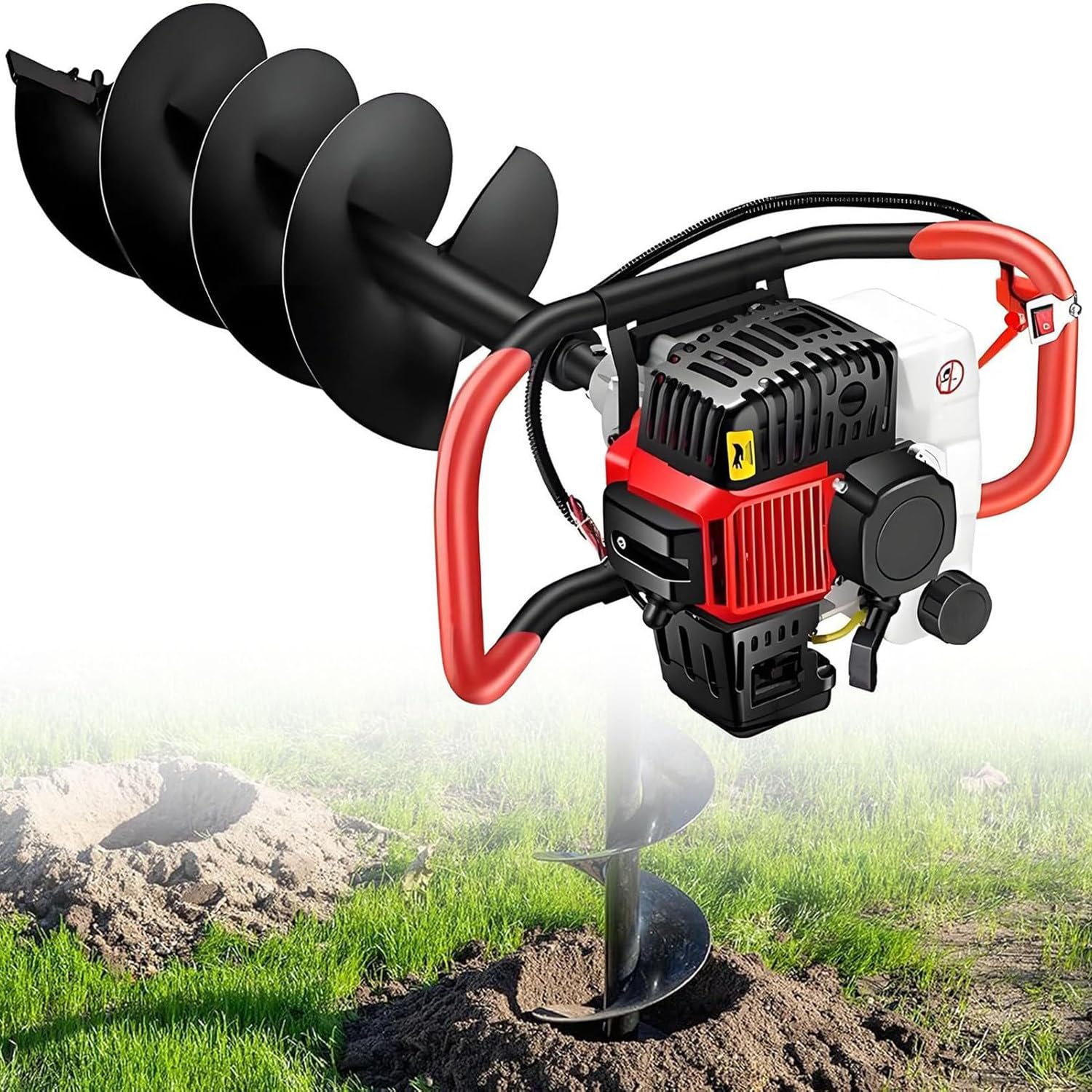 Qiang Trivella a Scoppio Professionale 199cc 5CV,Mototrivella per Terreno con Miscela Benzina:Olio, Punta Robusta, Ergonomica e Leggera per Trapanare Terra, Installazione Pali e Fondamenta 10cm