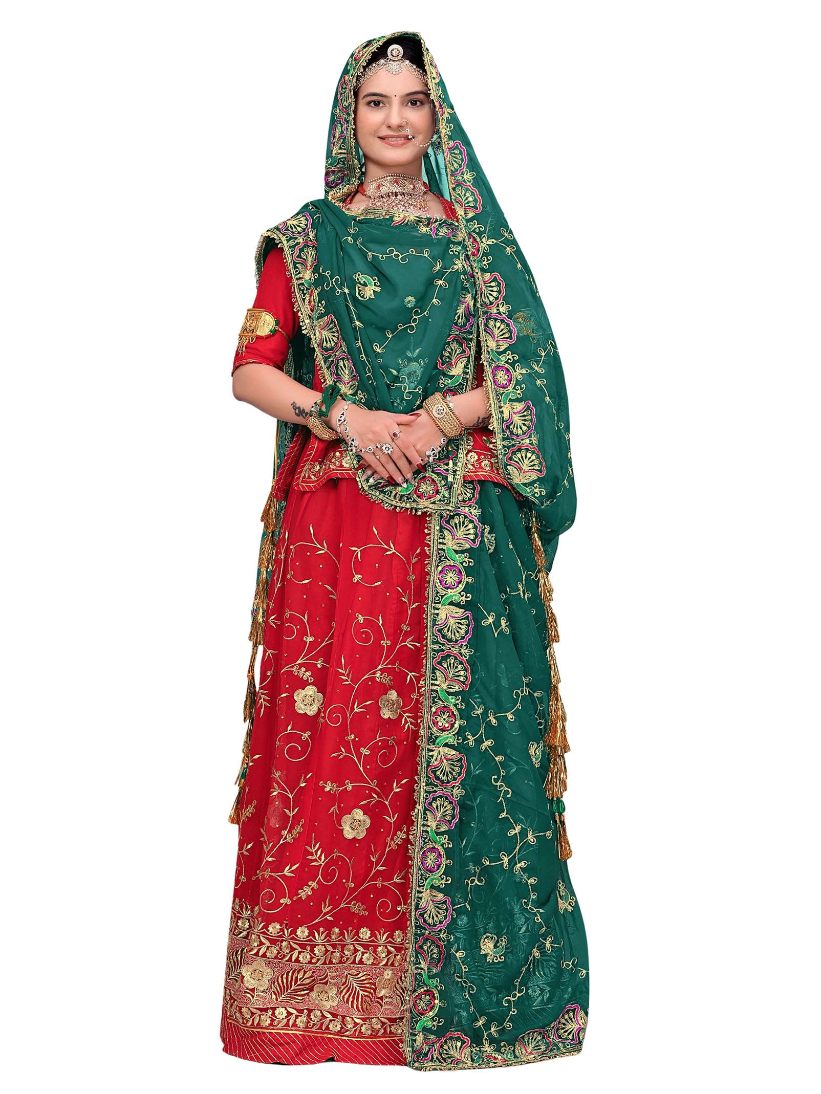 kemza Georgette Embroidered Dupatta with Zari Lace Border, Laheriya Floral Peacock Marwadi Odhani for Kurti Choli Dress Ethnic Traditional Stole 2.5 Meter Odhna Dupatta-picture-20