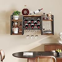 Vista 6 de Wall Mounted Wine Rack with Glass Holder, Wood-Metal Retro Bar Shelf, Wine Bottles Display Wall Storage for Kitchen Dining Room Home Bar