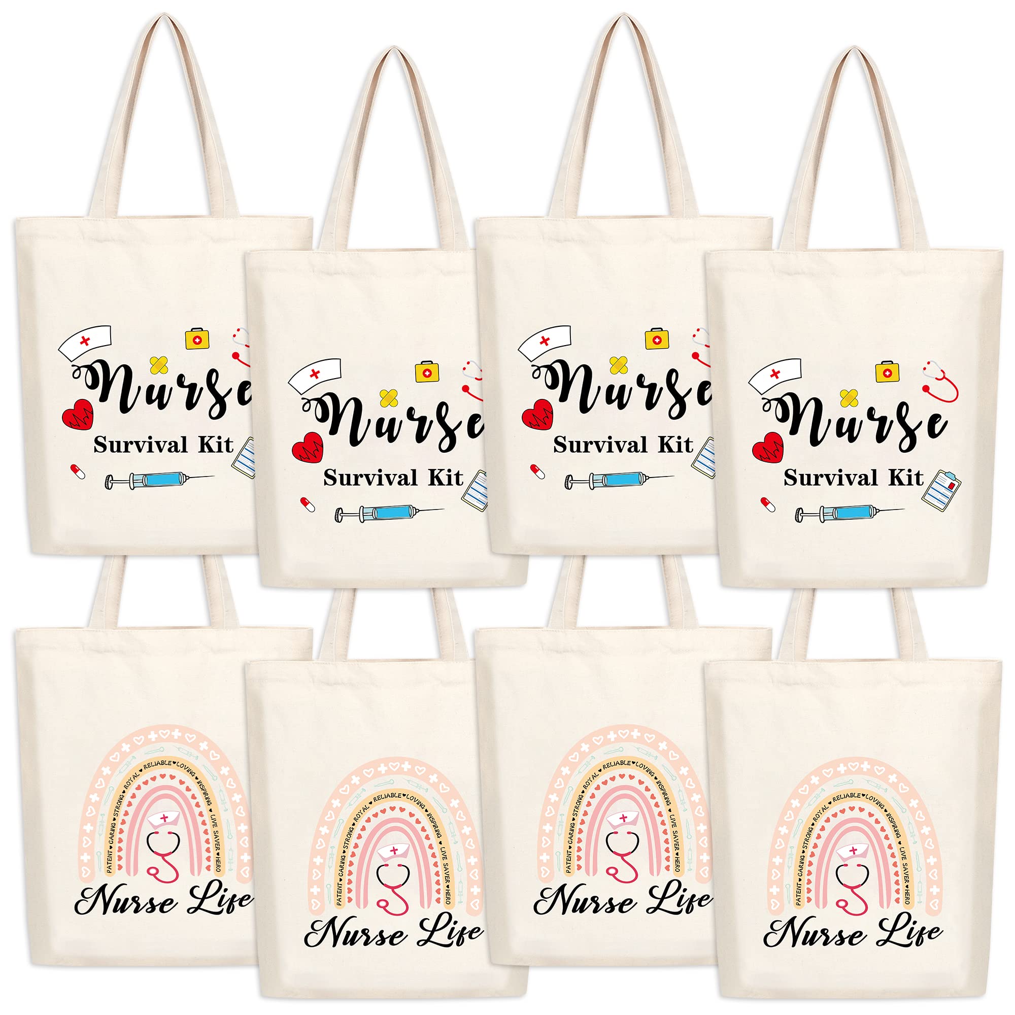 8 Pieces Nurse Appreciation Gifts Nurses Week Gifts Nurse Tote Bags Multi-purpose Canvas Tote Bags Nurse Practitioner Graduation Retirement Canvas