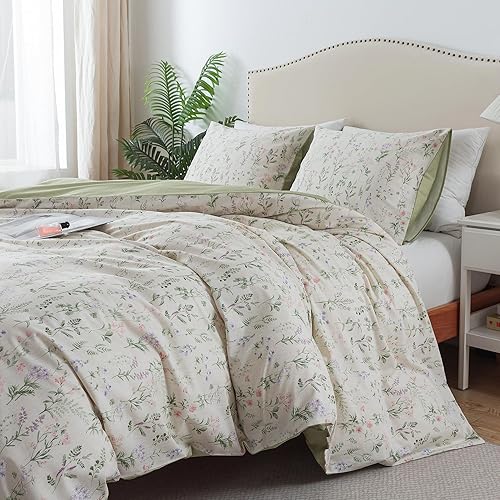 Miniatura 8 de HoneiLife Juego de funda de edredón Dover tamaño King, 100% algodón, funda de edredón floral, funda de edredón suave y transpirable con cierre de