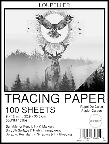 Papel de calco para dibujar de 9 x 12 pulgadas, 100 hojas de bloc de papel de calco, papel de calco artístico de 1.76 ozm para niños, papel
