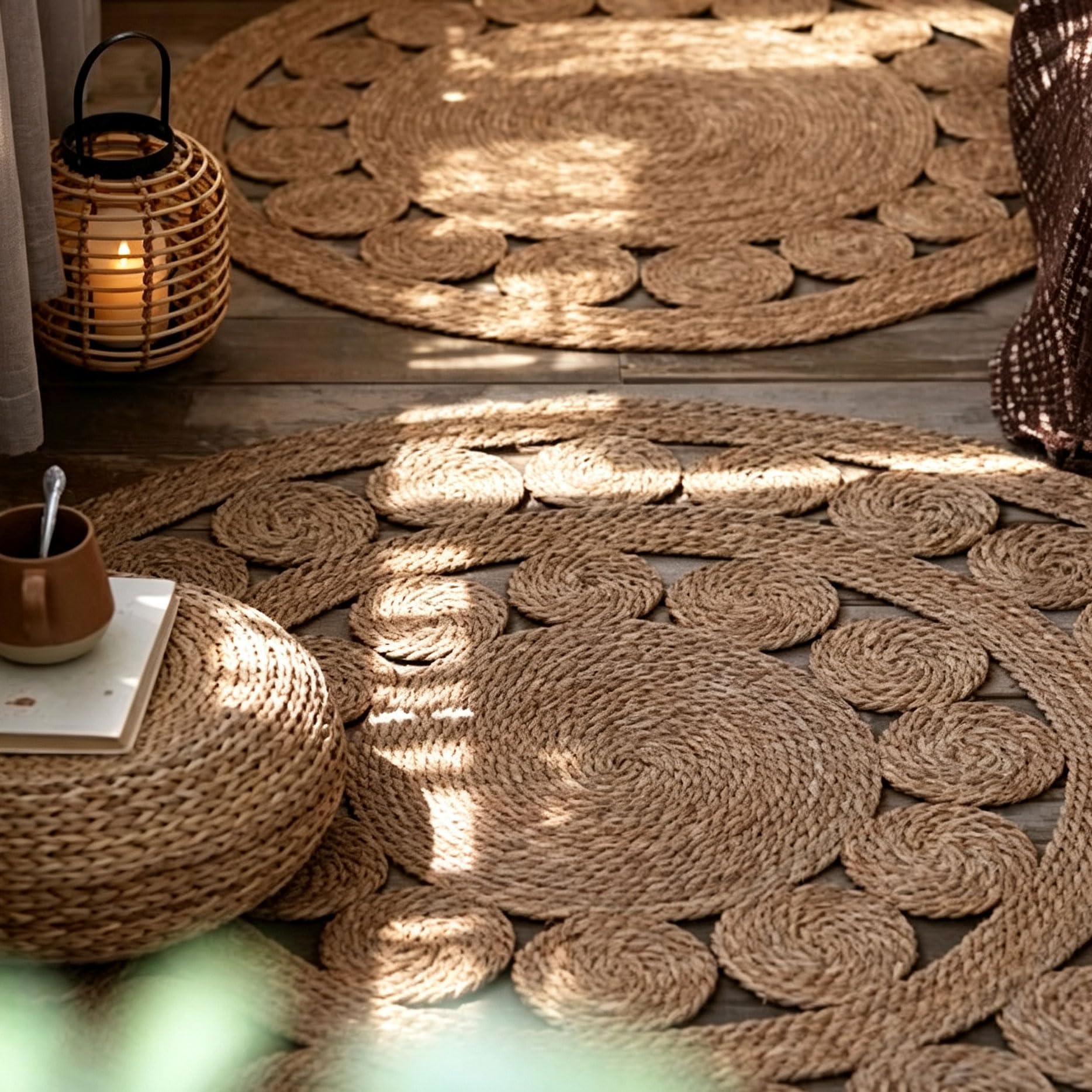 Tapis Rond en Fibres Naturelles - Tissé Main et Tressé